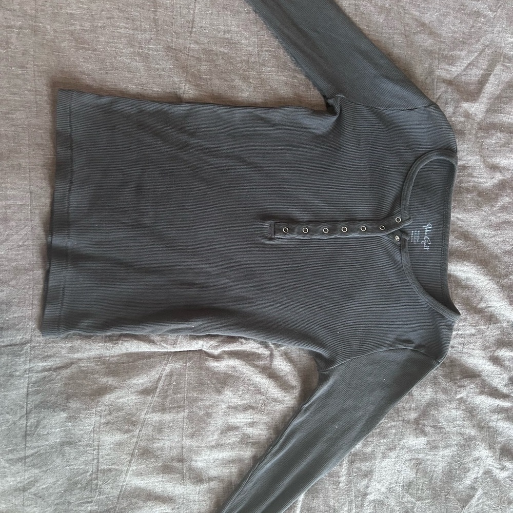 Brandy Melville Black Ribbed Henley Top